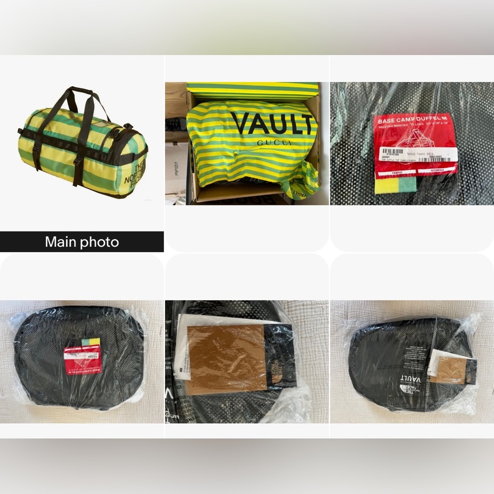 NWT Gucci Vault x The North Face Base Camp Duffle Bag Green Yellow Extreme Rare